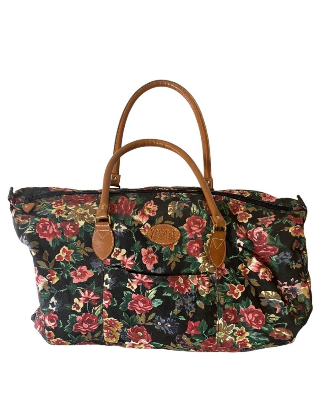 Vintage Gitano Floral Tapestry Weekender Duffle Bag With Leather Straps 90's